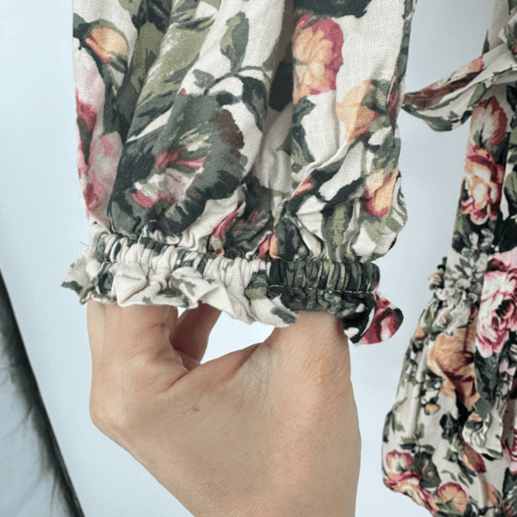 VICI Womens Floral Mini Dress Size S Puff Sleeves Bridal Shower Party Linen Boho - Picture 14 of 15